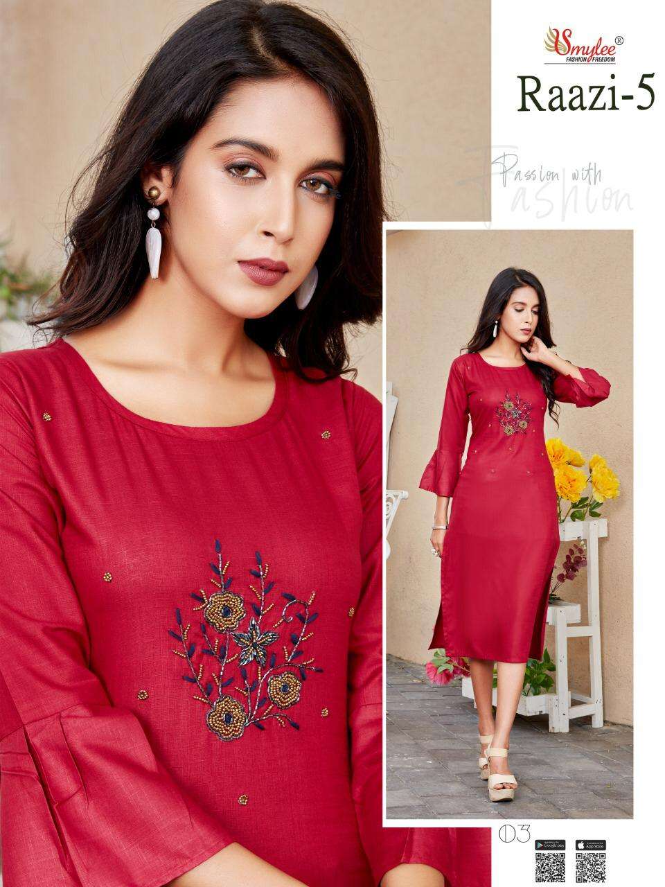 Smylee Raazi Vol-5 Series 01-10 Slub Rayon Embroidred Kurtis