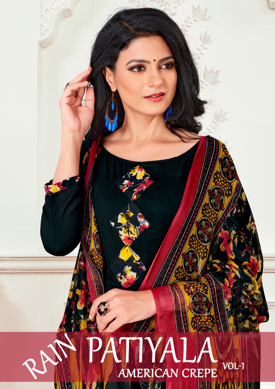 Rain Patiyala American Crepe Vol-1 Series 1001-1012 Synthetic Suit