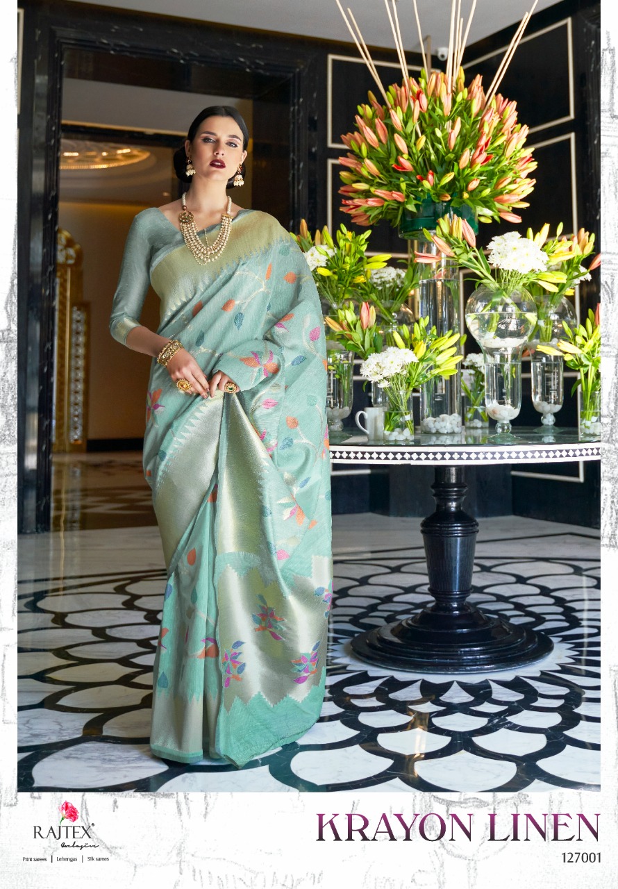 Rajtex Krayon Linen  Designer Pure Rayon Linen Saree