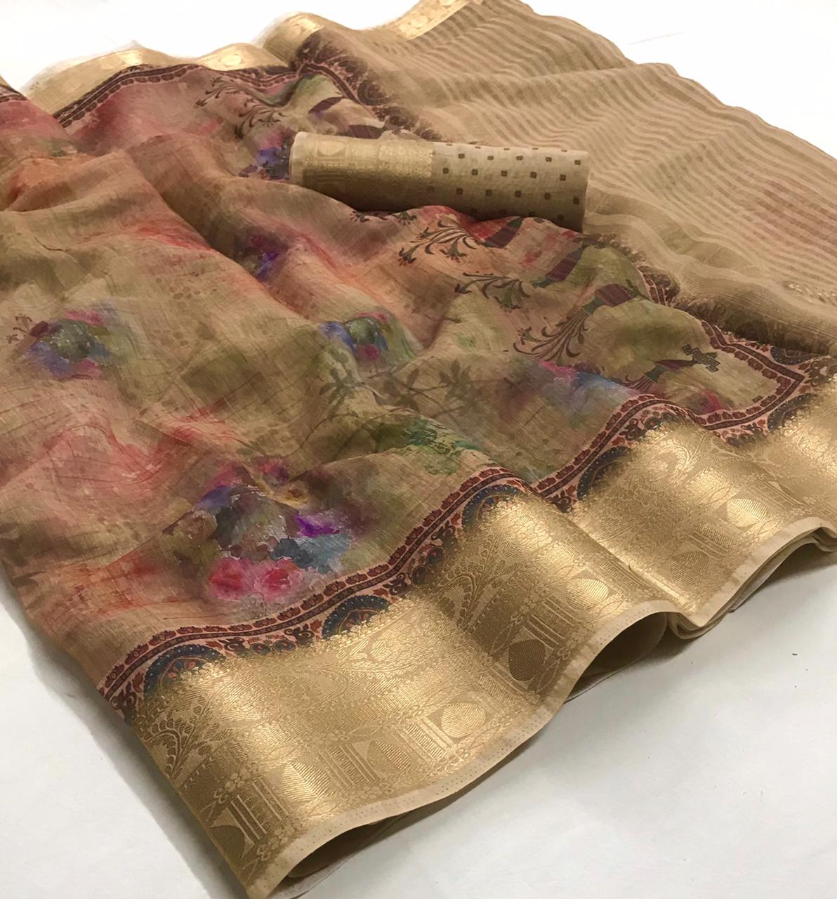 Gold Cotton Designer Cotton Saree