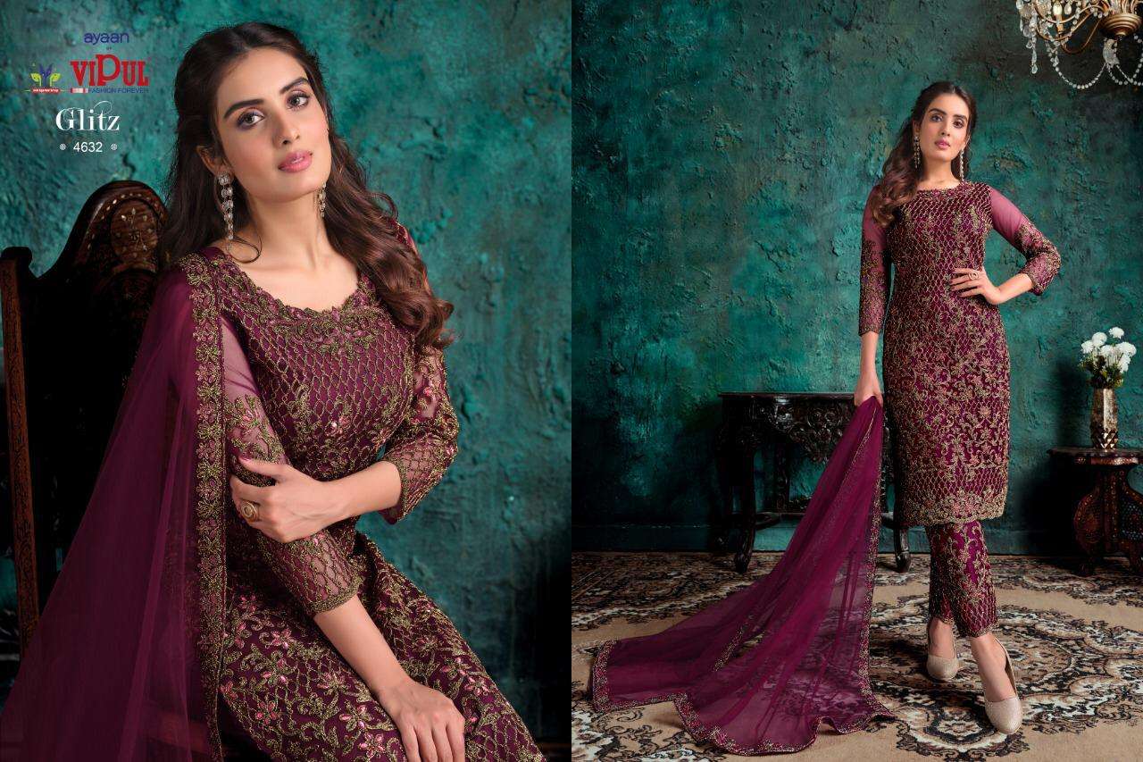 Vipul Glitz Series 4631-4637 Net With Embroidery Salwar Kameez