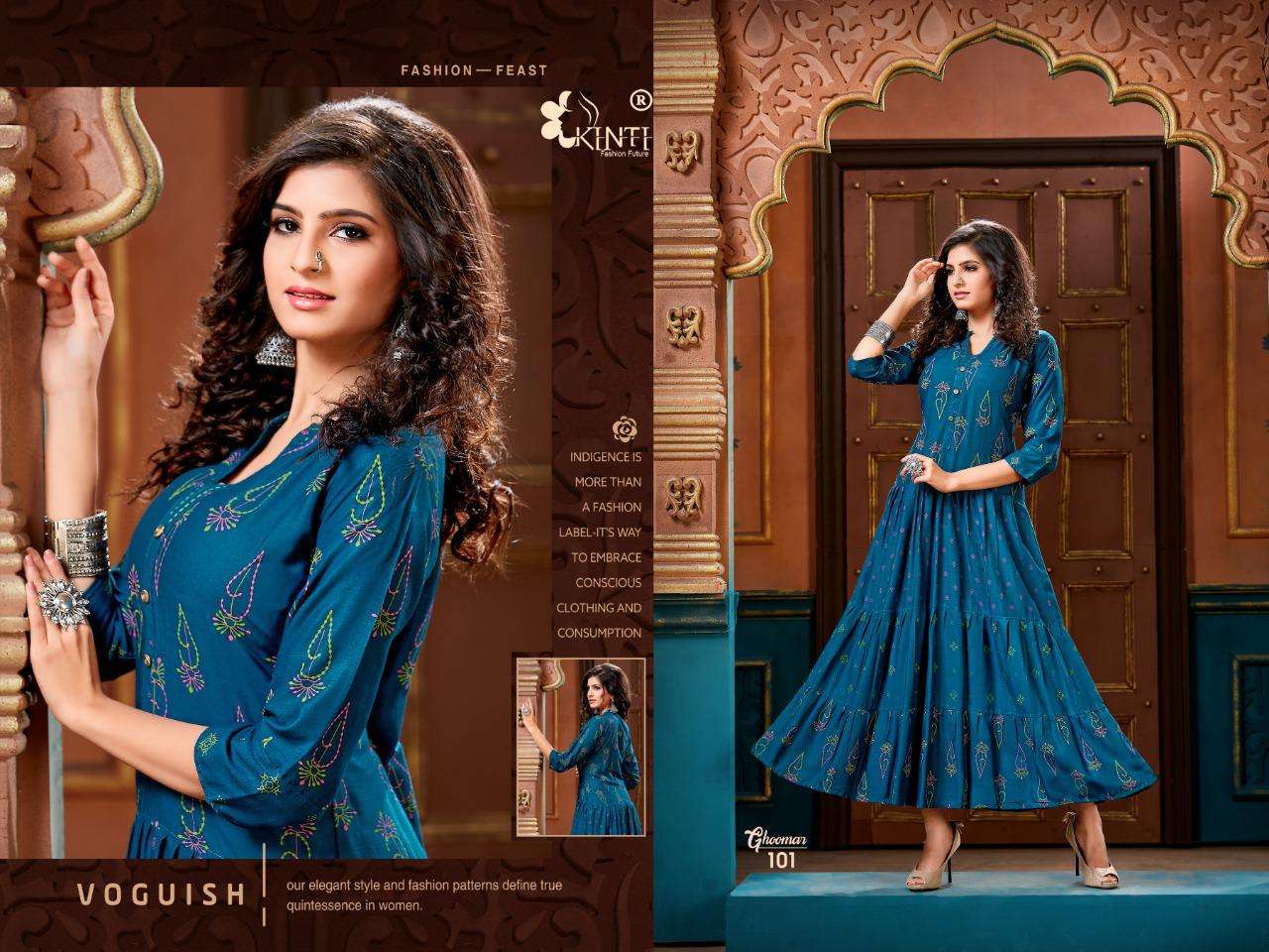 Kinti Ghoomar Series 101-110 Rayon Frill Casual Wear Kurti