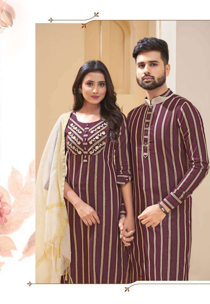 Royal Couple Vol 3 By Sukanya Fashion Kurti Pant With Dupatta For Girls And Kurta With Pant For Men