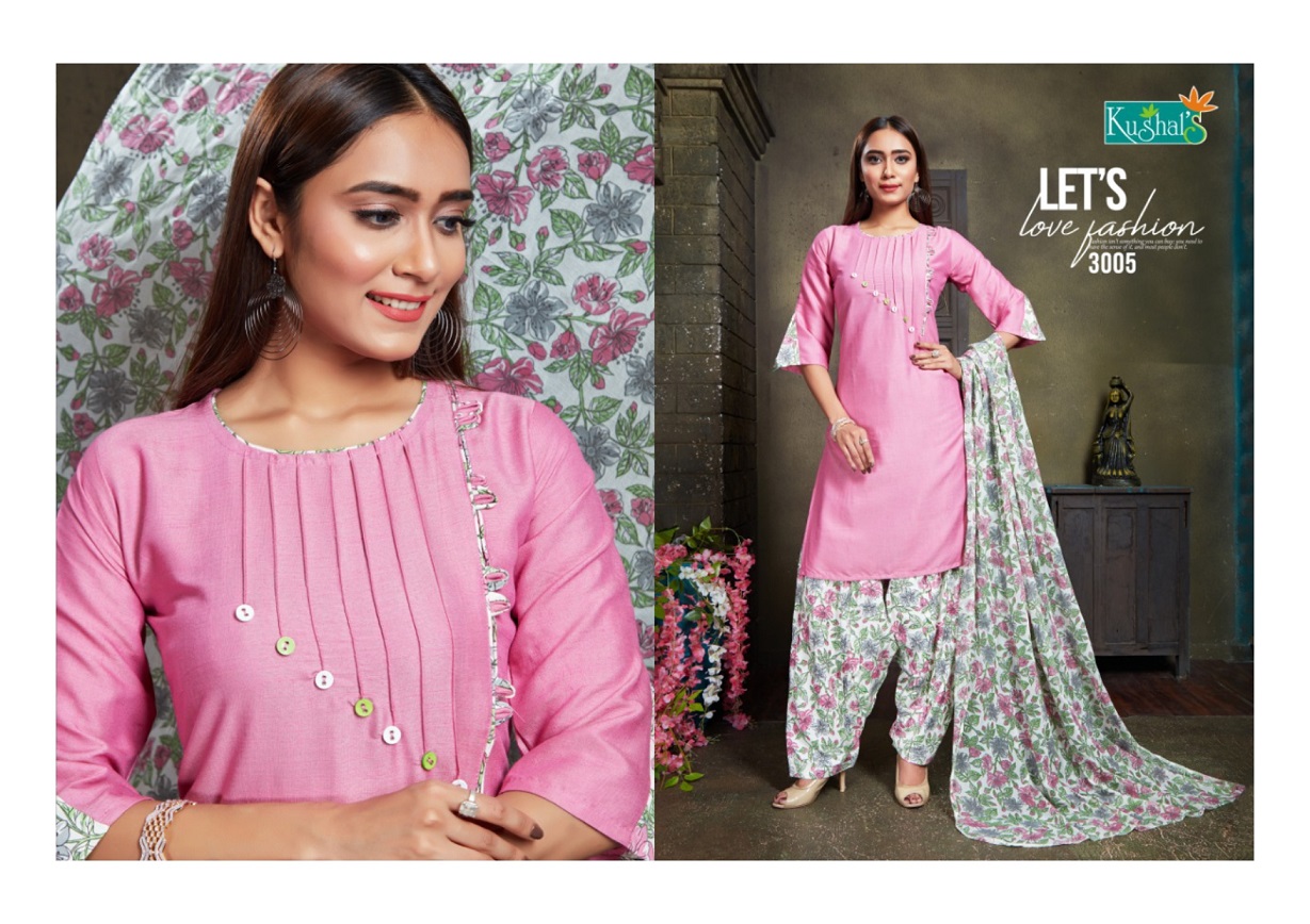 Kushal Shanaya Series 3001-3005 Readymade Stitch Rayon Patiyala Suit