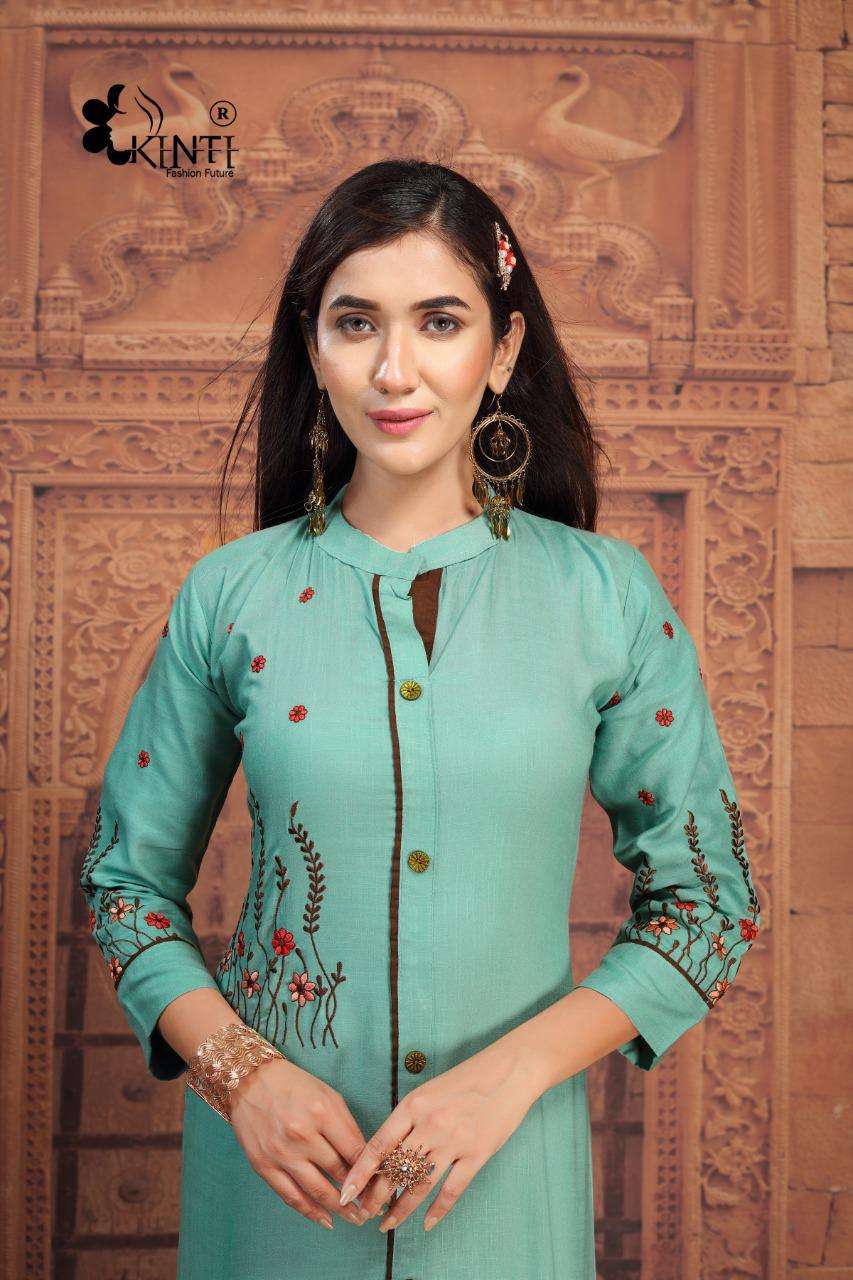 Kinti Fiza Vol-4 Series 401-410 Rayon Slub Embroidery Kurtis