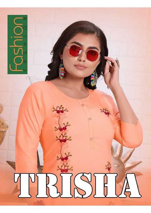 Fashion Trisha Series 101-108  Rayon With Embroidery Work Kurti