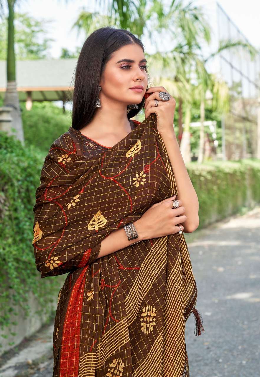 Vinamra Chiffon Checks Series 101-109 Printed Chiffon Saree