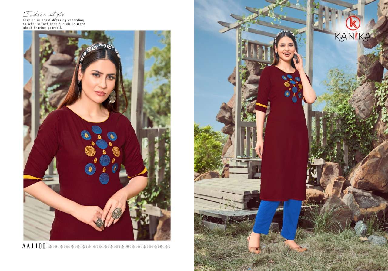 Kanika Aastha Series 1001-1010 Rayon Formal Wear Kurtis