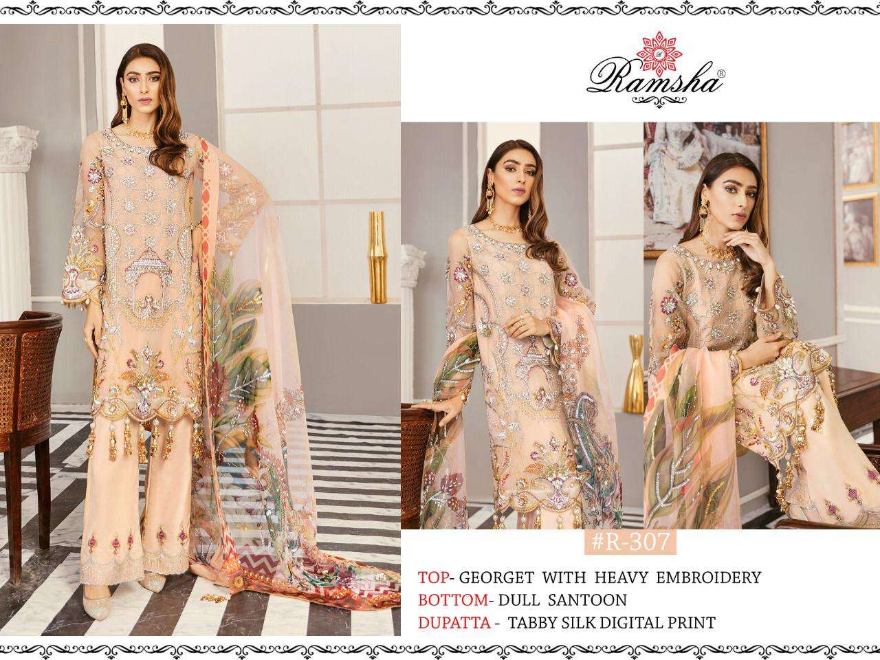 Ramsha Vol 11 307-310 Series Georgette Embroidery Pakistani Suits