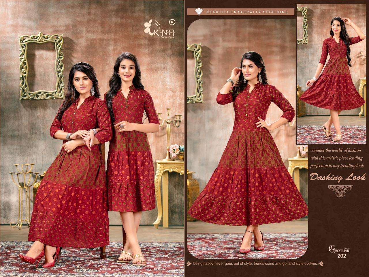 Kinti Ghoomar Vol-2 Series 201-210 Rayon Slub Frill Style Kurtis