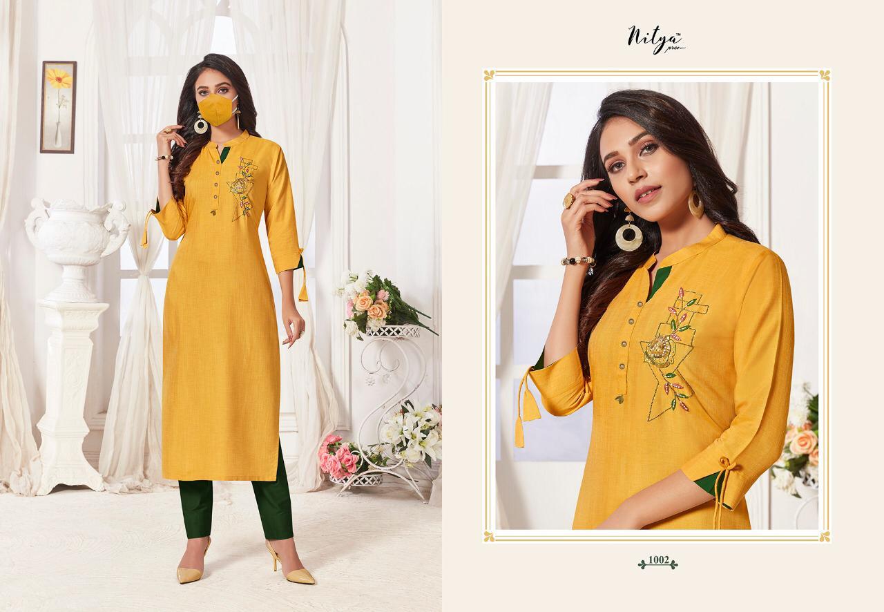 Femista Series 1001-1008 Lt Nitya Linen Kurti, Embroidered Kurti, Fancy Kurti, Designer Kurti Available At Wholesale Price