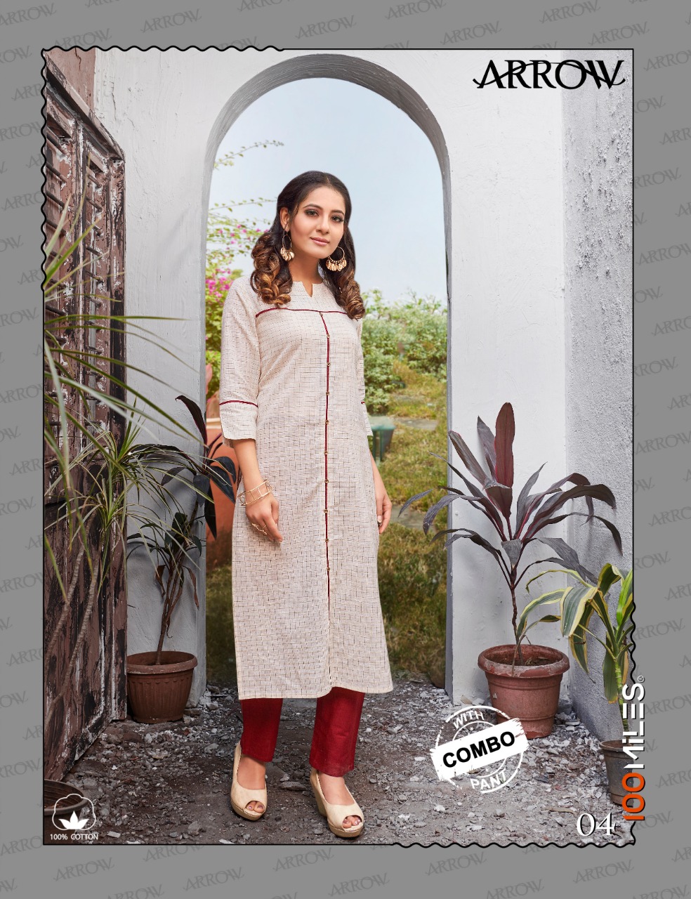 100 Miles Launch Arrow Cotton Pattern Kurti With Combo Pant Wholesale Rate