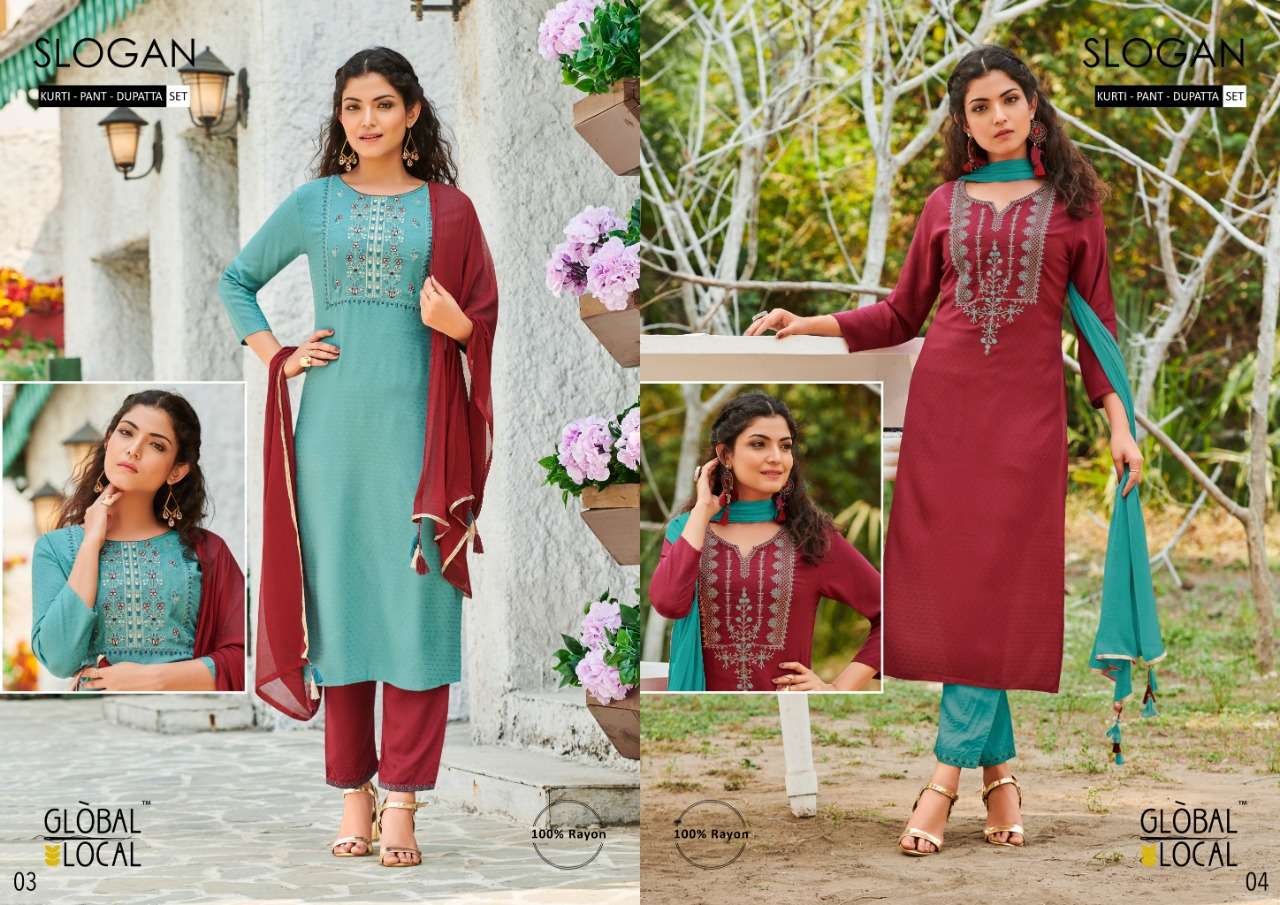 Slogan Global Local Rayon Chudidar Readymade Salwar Kameez