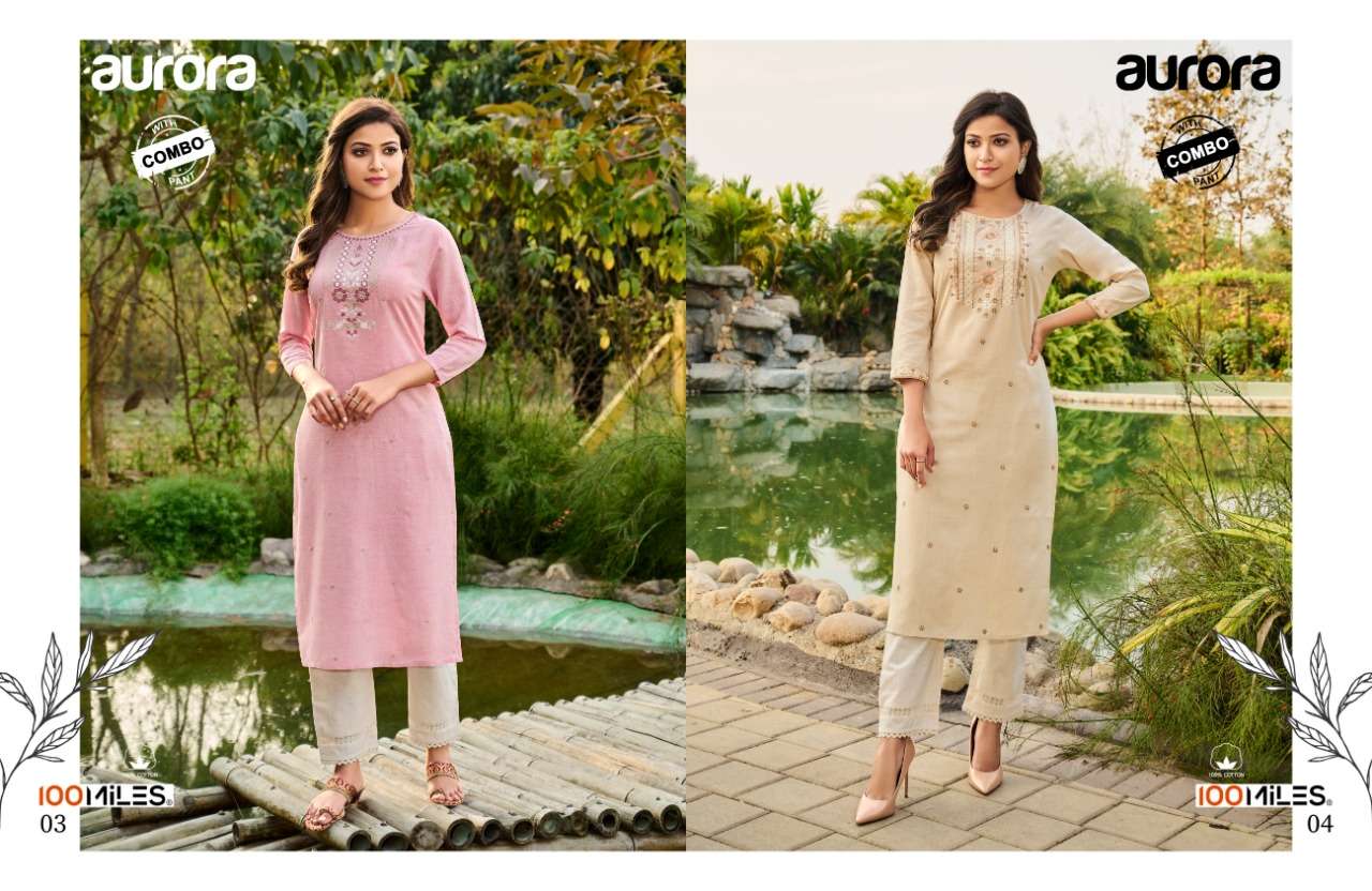 100 Miles Aurora Series 01-04 Cotton Linen Kurti With Pant