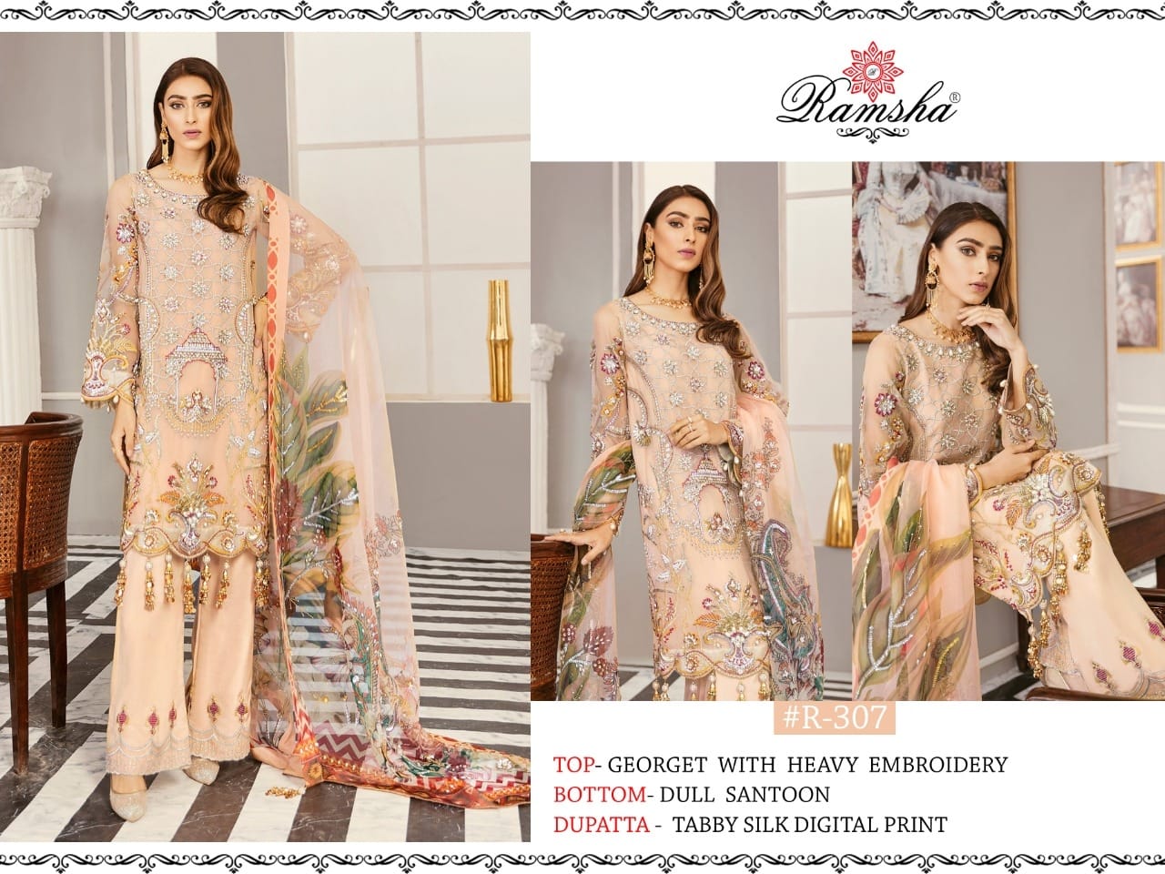 Ramsha Hit Designer Embroidery Net Pakistani Suit