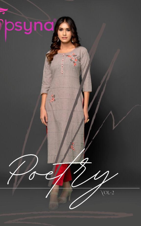 Psyna Poetry Vol 2 Cotton Astonishing Look Kurti With Pant Catalog