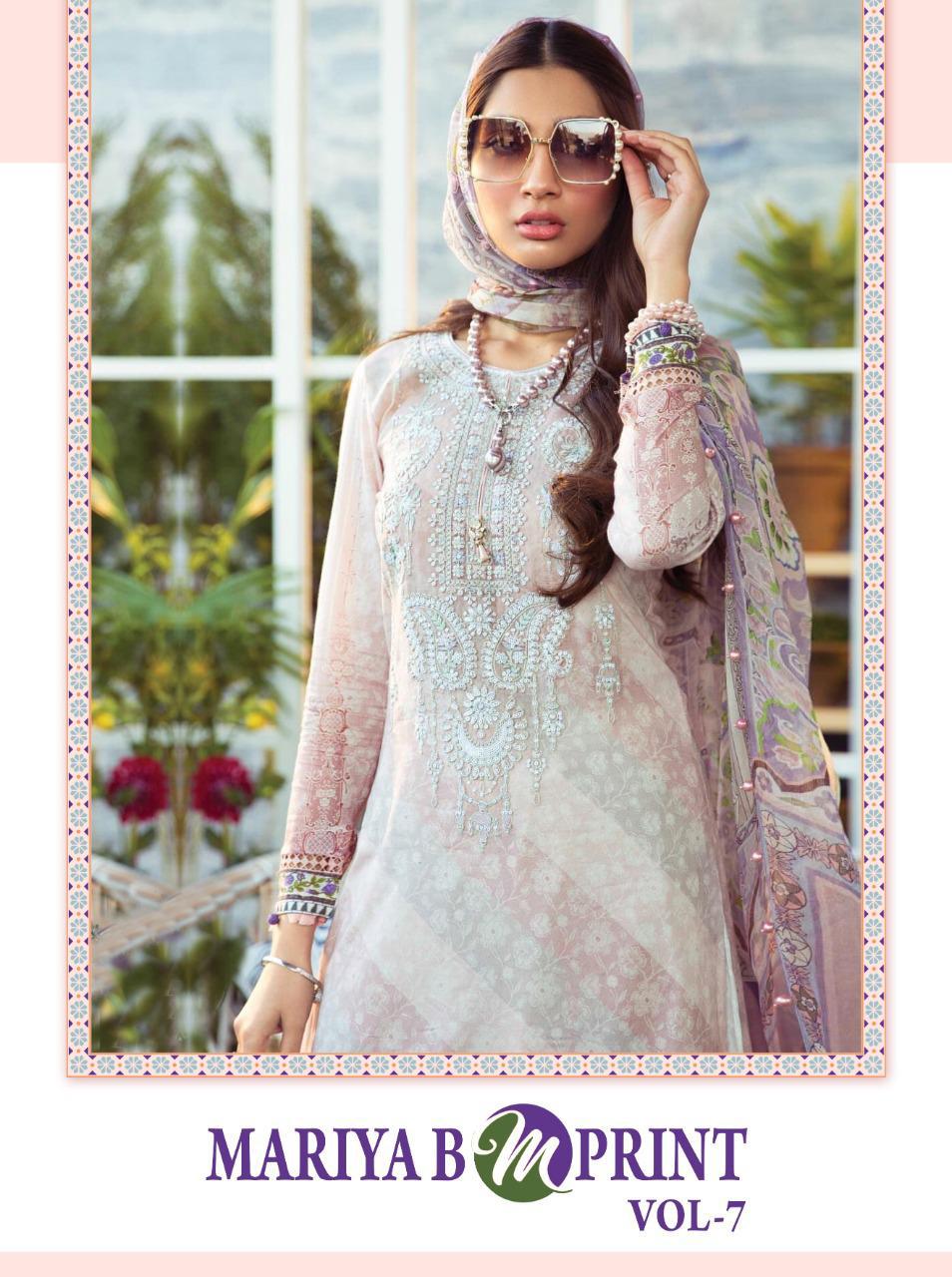 Shree Fab Maria B M Print Vol 7 Pure Cambric Lawn And Print Cotton Dupatta Salwar Suit Catalog