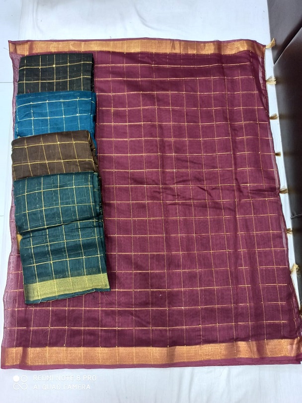 Manidhari Saree Motisha Chex Print Cotton Silk Saree