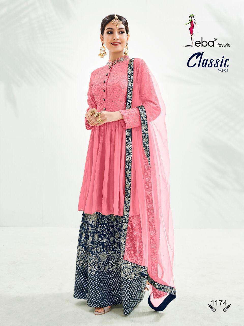 Eba Classic Vol-1 Series 1173-1176 Chinon Embroidery Plazzo Style Suit