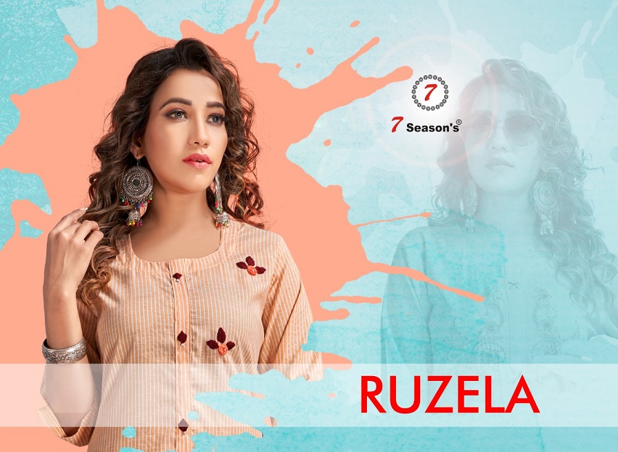 7 Season Ruzela 1001-1006 Cotton With Straight Side Cut With Work Kurti