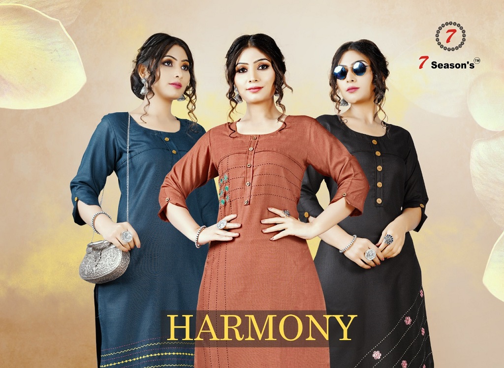 7 Season Harmony Series 1001-1006 Cotton Striahgt Side Cut With Work Kurti