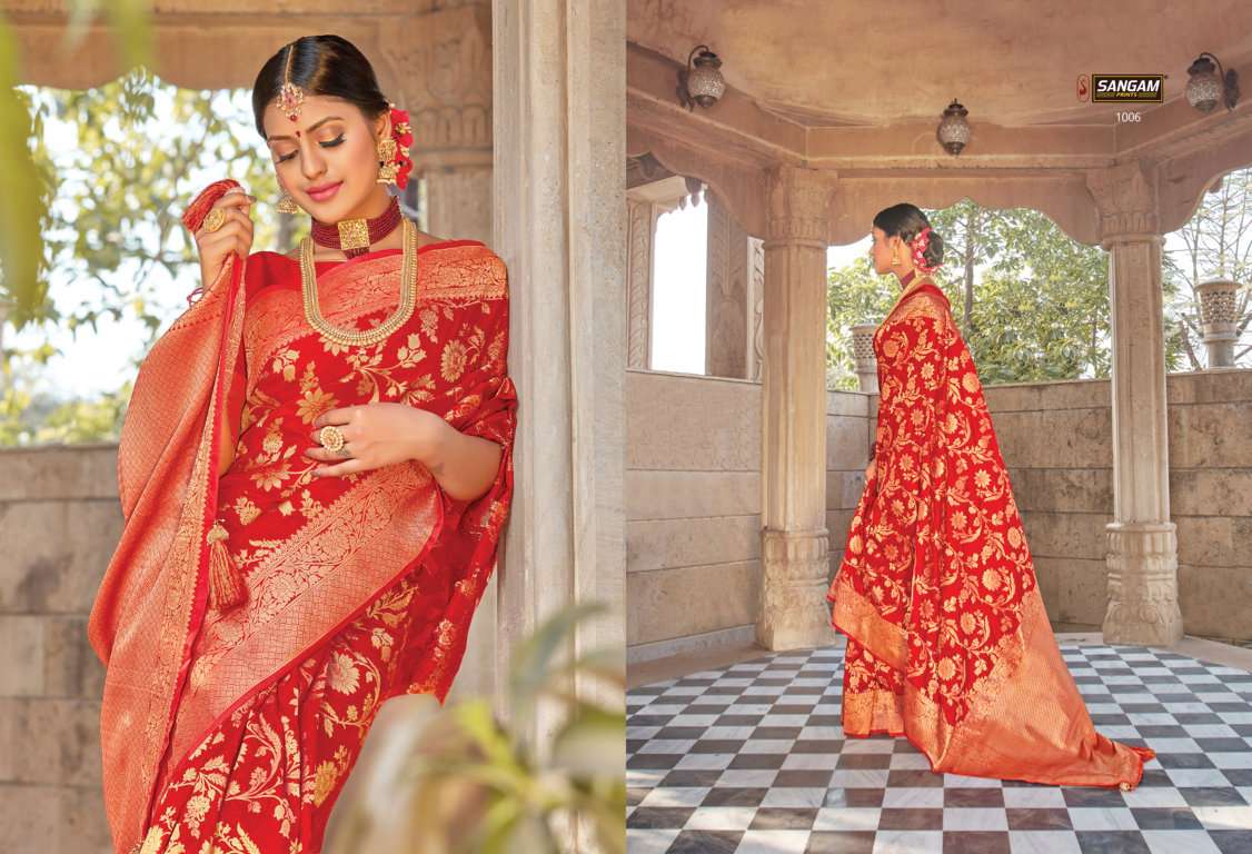 Sangam Prints Red Rose Vol-2 Series 1001-1008 Pure Silk Saree