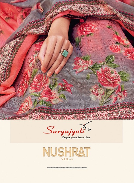 Suryajyoti Nushrat Vol-3 Series 3001-3008 Pure Satin Cotton Suit