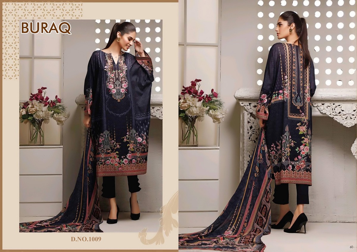 Agha Noor Buraq Luxury Lawn Collection 1001-1010 Jam Satin Cotton Suit