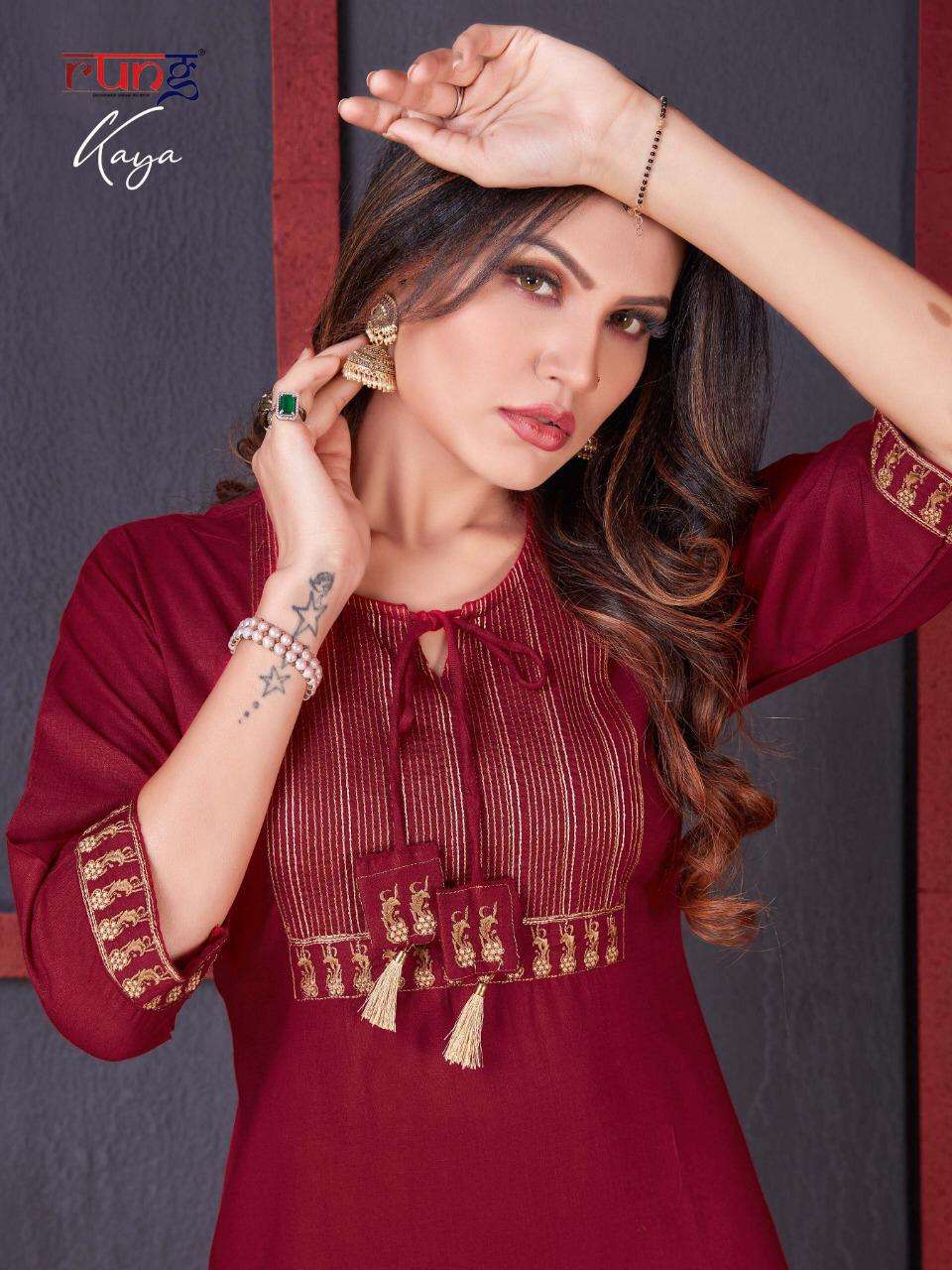 Rung Kaya Series 1001-1008 Rayon Slub Embroidery Kurtis