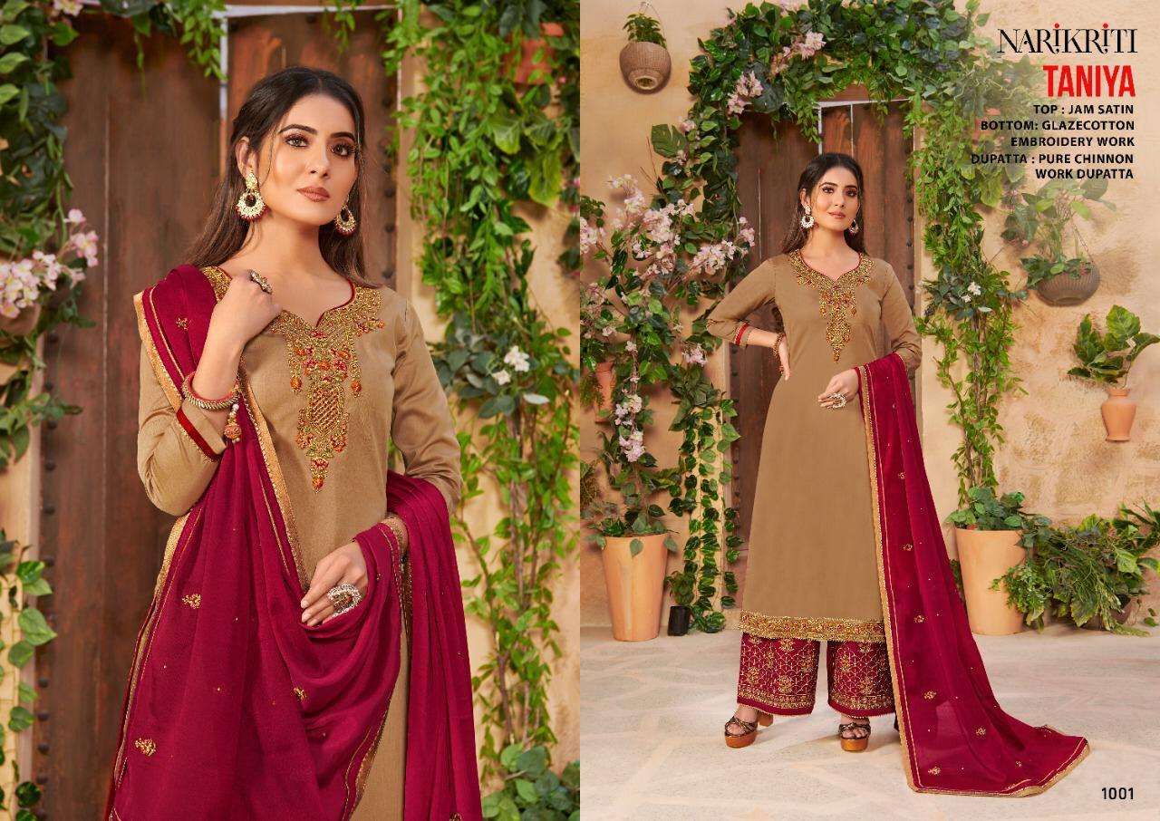 Glossy Taniya Series 1001-1006 Jam Satin Embroidery Suits