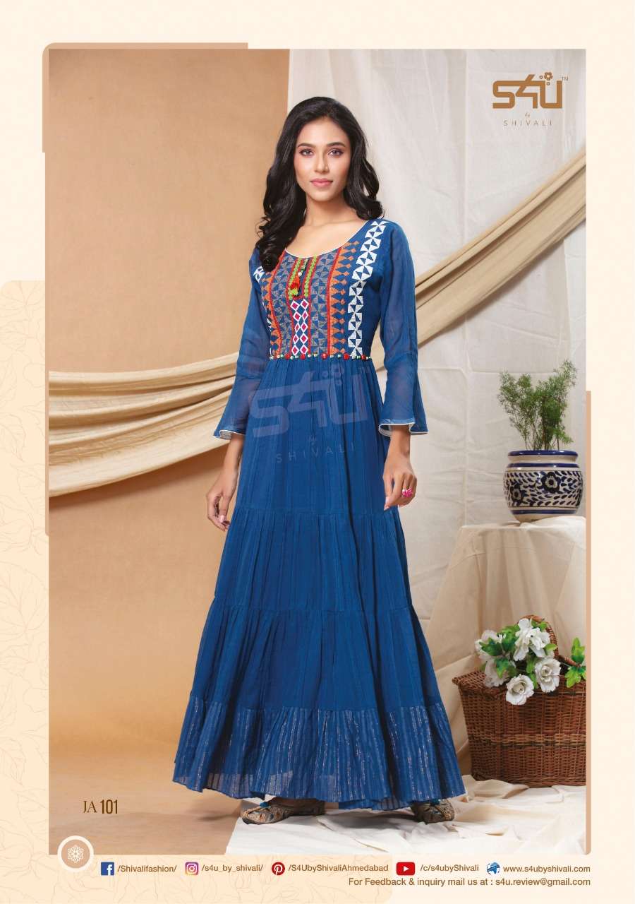 S4u Jasmine Series 101-105 Cotton Rayon Evening Party Wear Long Gown