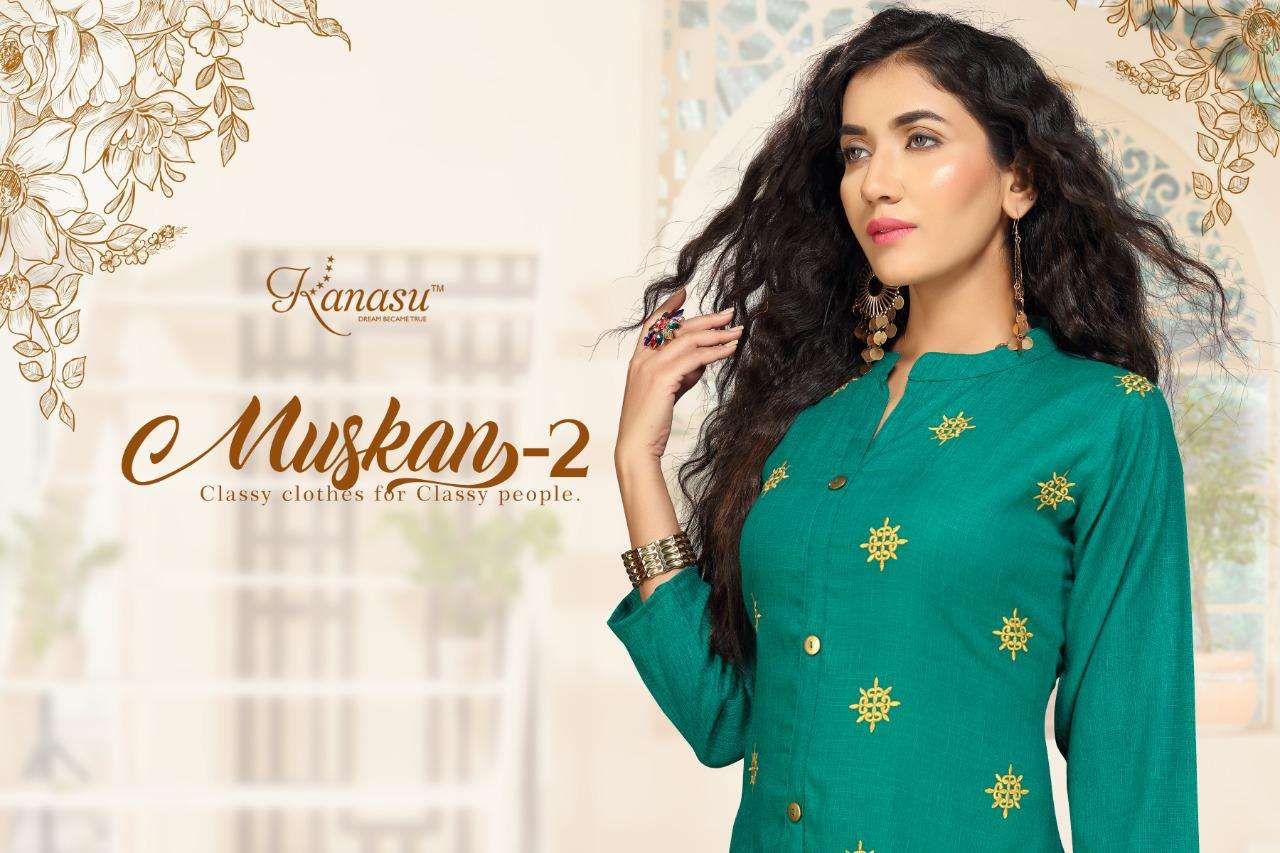 Kanasu Muskan Vol-2 Series 881-888 Heavy Rayon Two Tone Kurti