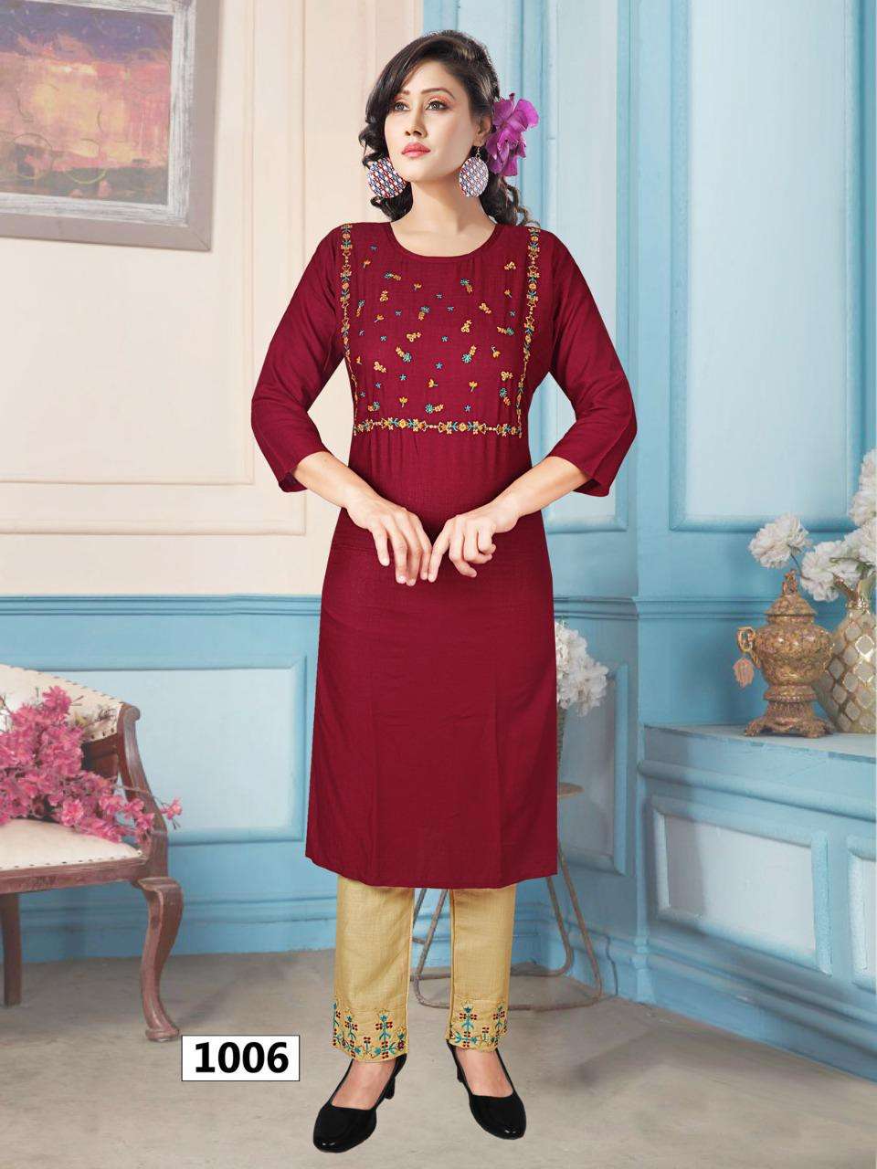 Ayesha Muskan Series 1001-1006 Heavy Rayon Slub Kurti And Pant