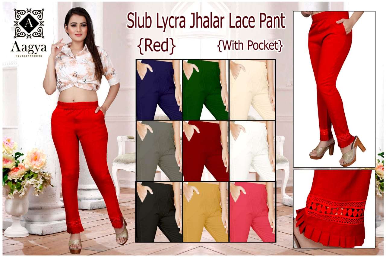 Aagya Present Rayon Slub Jhalar Lace Pant With Pocket