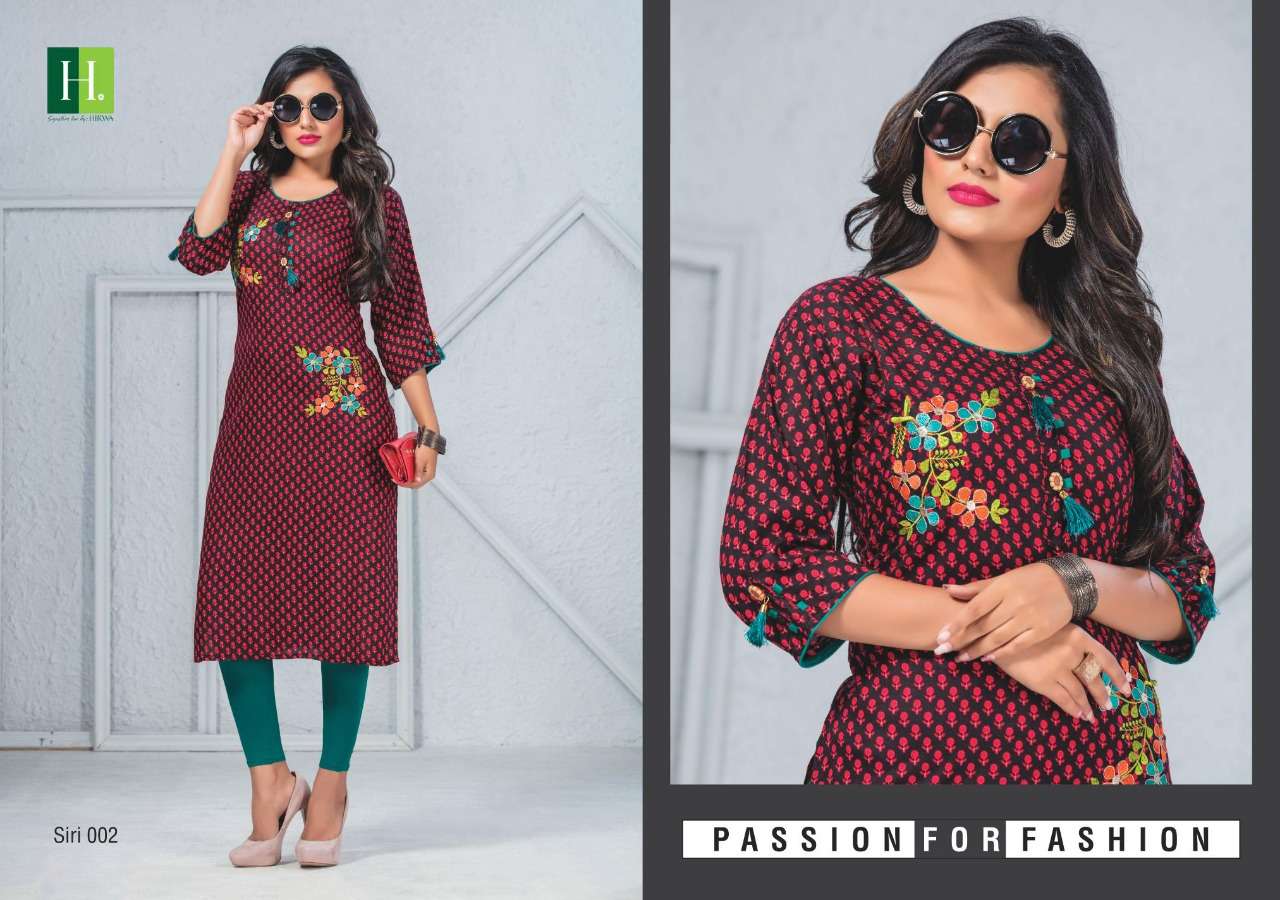 Hirwa Siri Series 001-008 Rayon Regular Wear Simple Ladies Kurtis