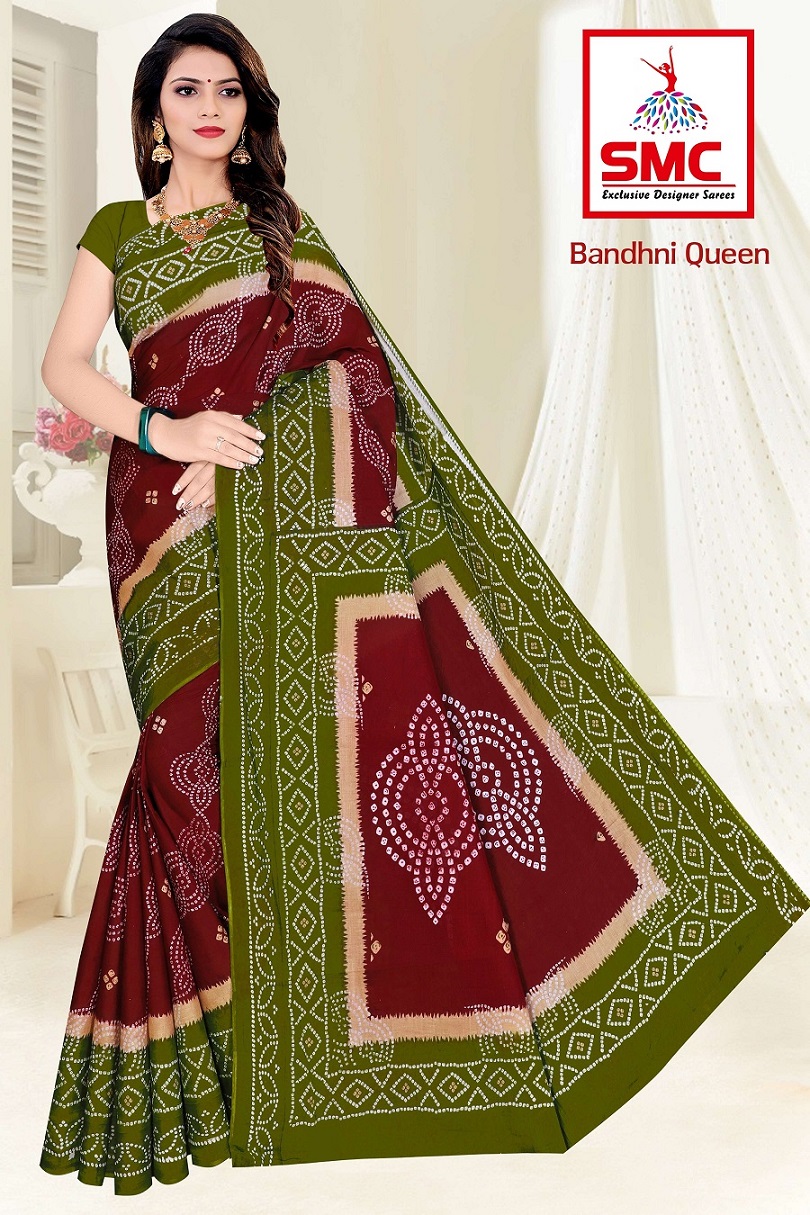 Smc Bandhani Queen Golden Bandhani Cotton Printed Saree