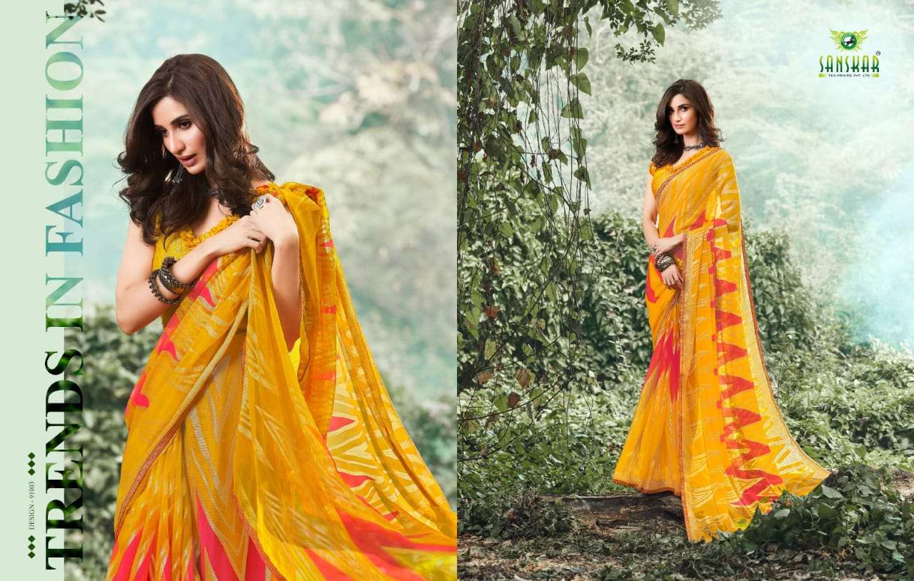 Sanskar Print Lotus Series 91001-91012 Jilmil Brasso Saree