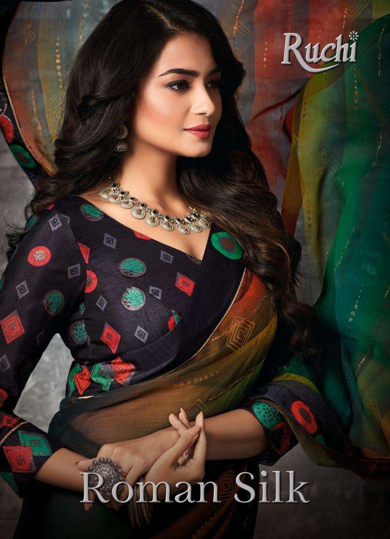 Roman Silk By Ruchi Pure Chiffon Foil Printed Sarees