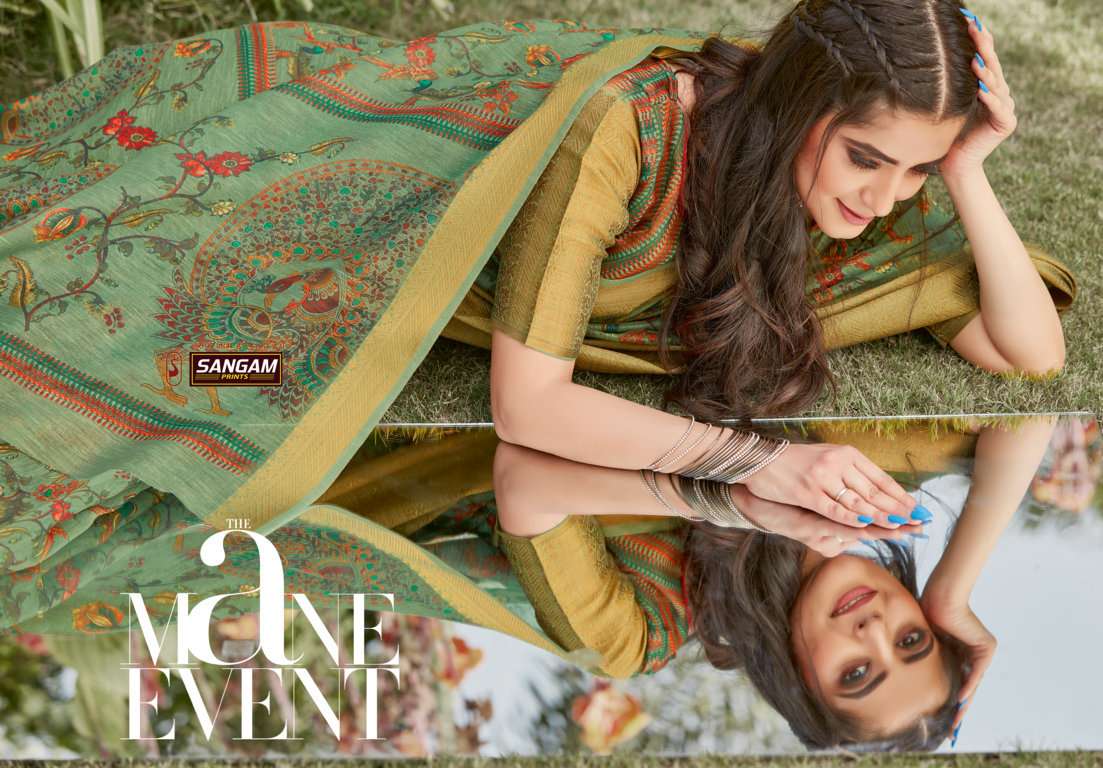 Sangam Prints Anaya Series 1001-1008 Linen Digital Printed Saree