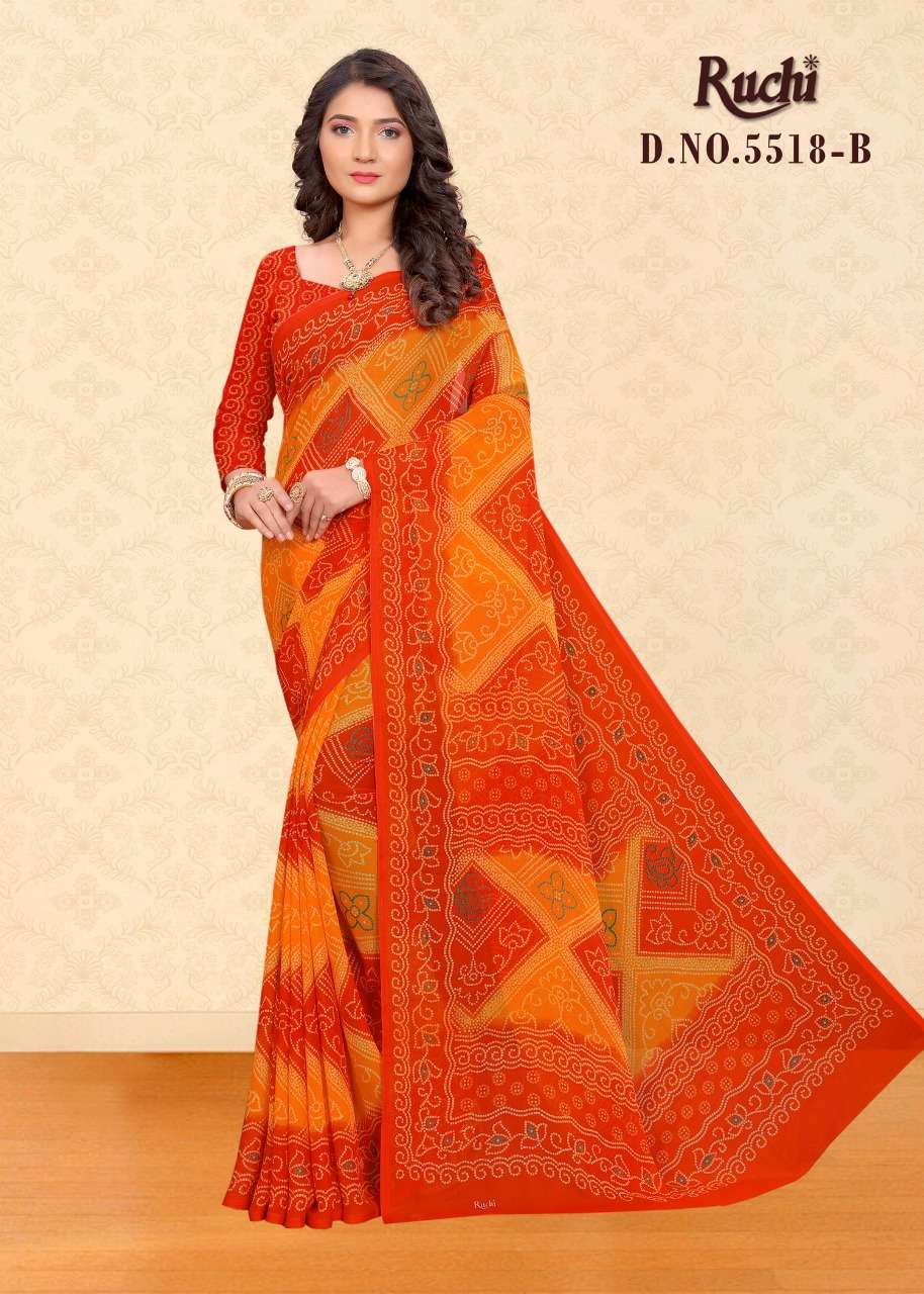 Ruchi 5518 Kesariya Chiffon Printed Bandhani Saree