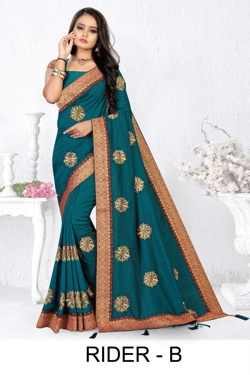 Ranjna Saree Rider Vichitra Silk Festive Wear Stylish Border Saree