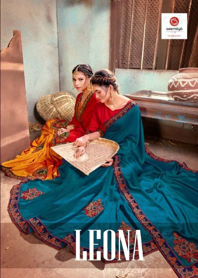 Seemaya Leona Series 1001-1008 Vichitra Silk Embroidery Saree