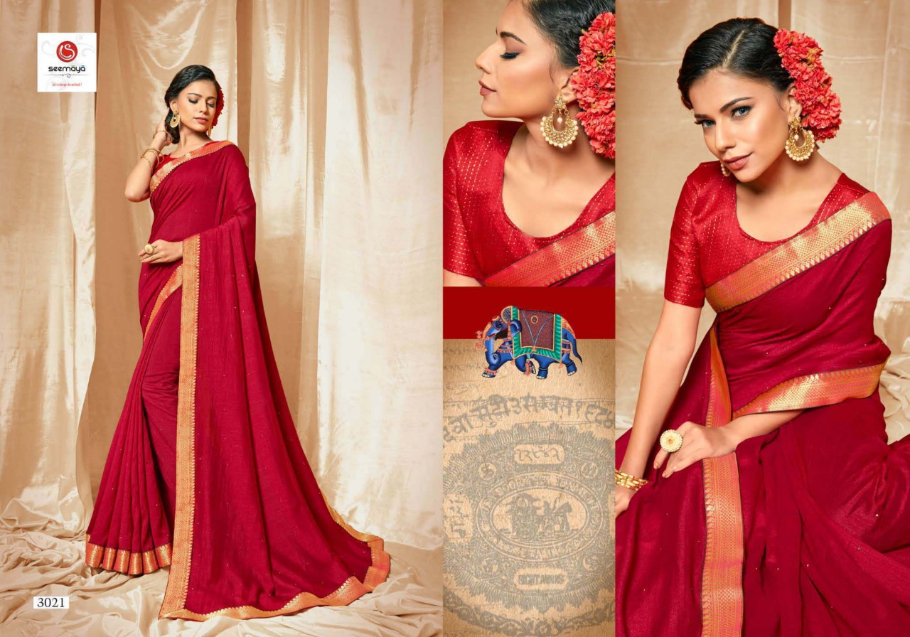 Seemaya Bali-2 Vichitra Silk Saree With Blooming Big Border And Fancy Blouse With Diamond