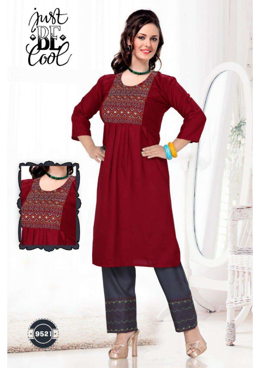 Pari By Just Be Cool 9521 To 9530 Series Rayon Print Kurtis With Bottom At Wholesale Price