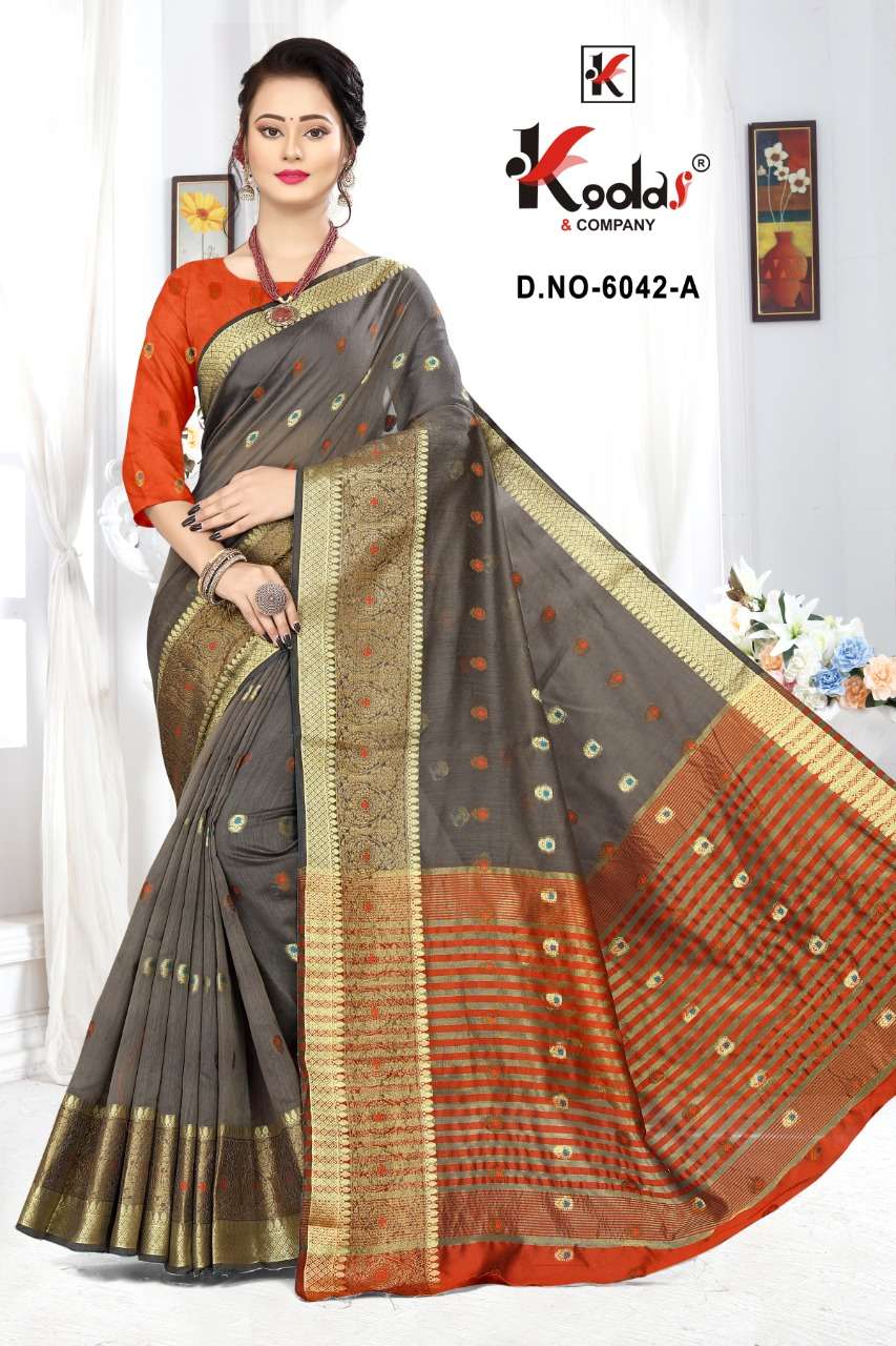 Zeenat 6042 By Kodas 6042-a To 6042-f Series Cotton Silk Sarees At Wholesale Price