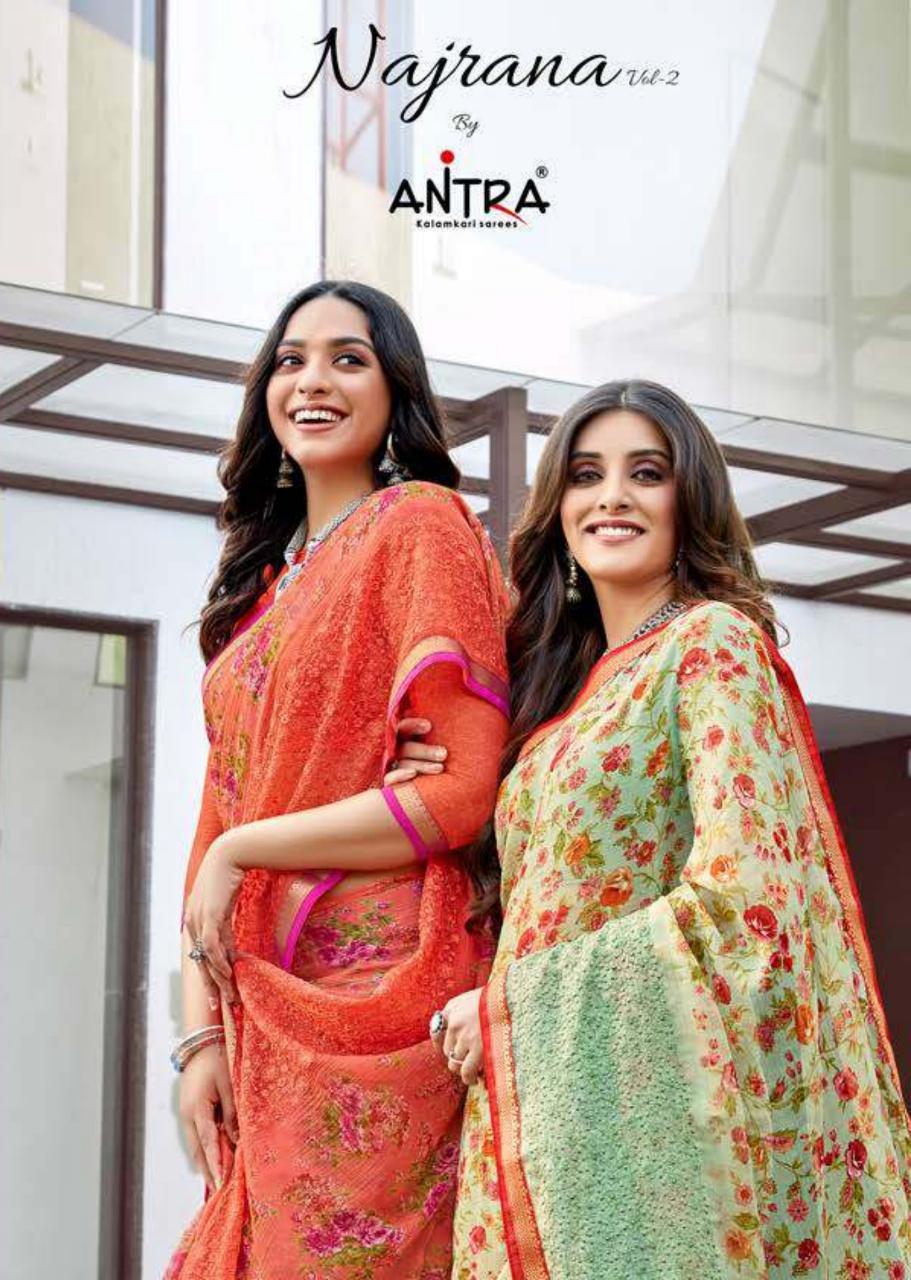 Antra Najrana Vol-2 Chiffone Printed Saree With Panel Work Saree