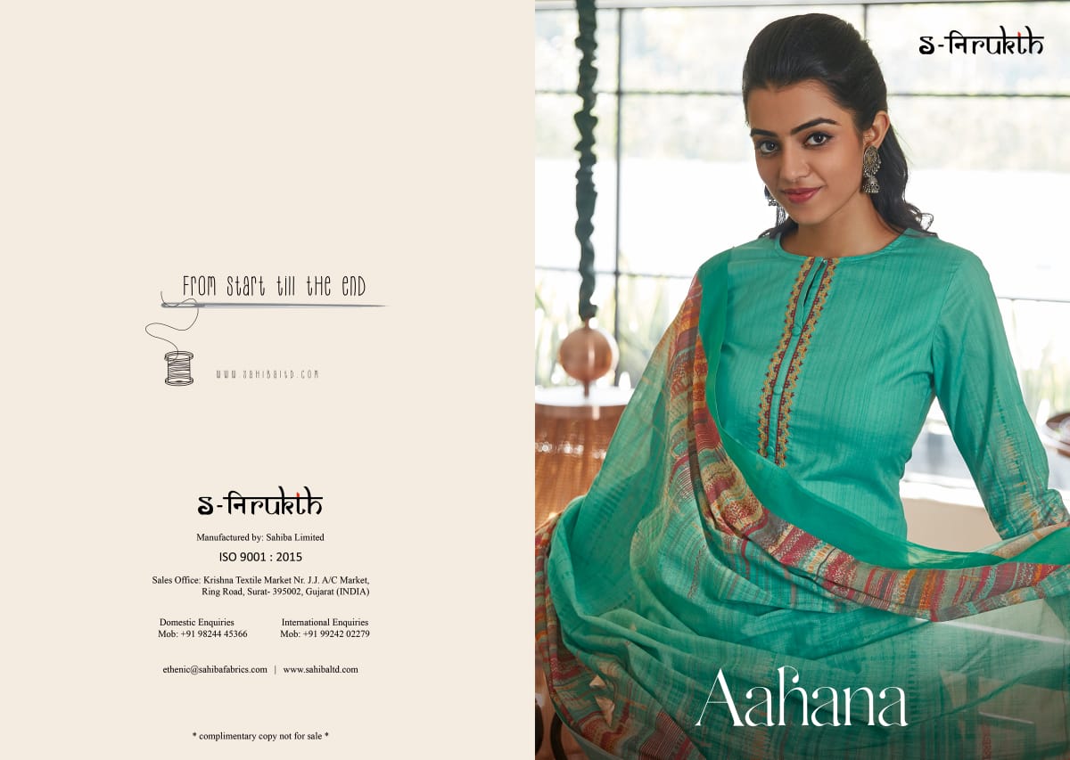 S-nirukth Aahana Series 673-693 Cotton Cambric Print Suit With Embroidery