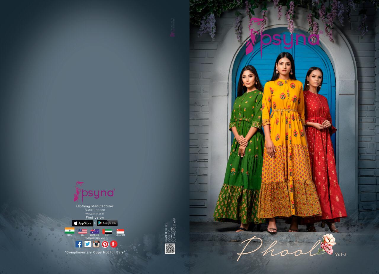 Psyna Phool Vol-3 Series 3001-3008 Cotton Cambric Kurti