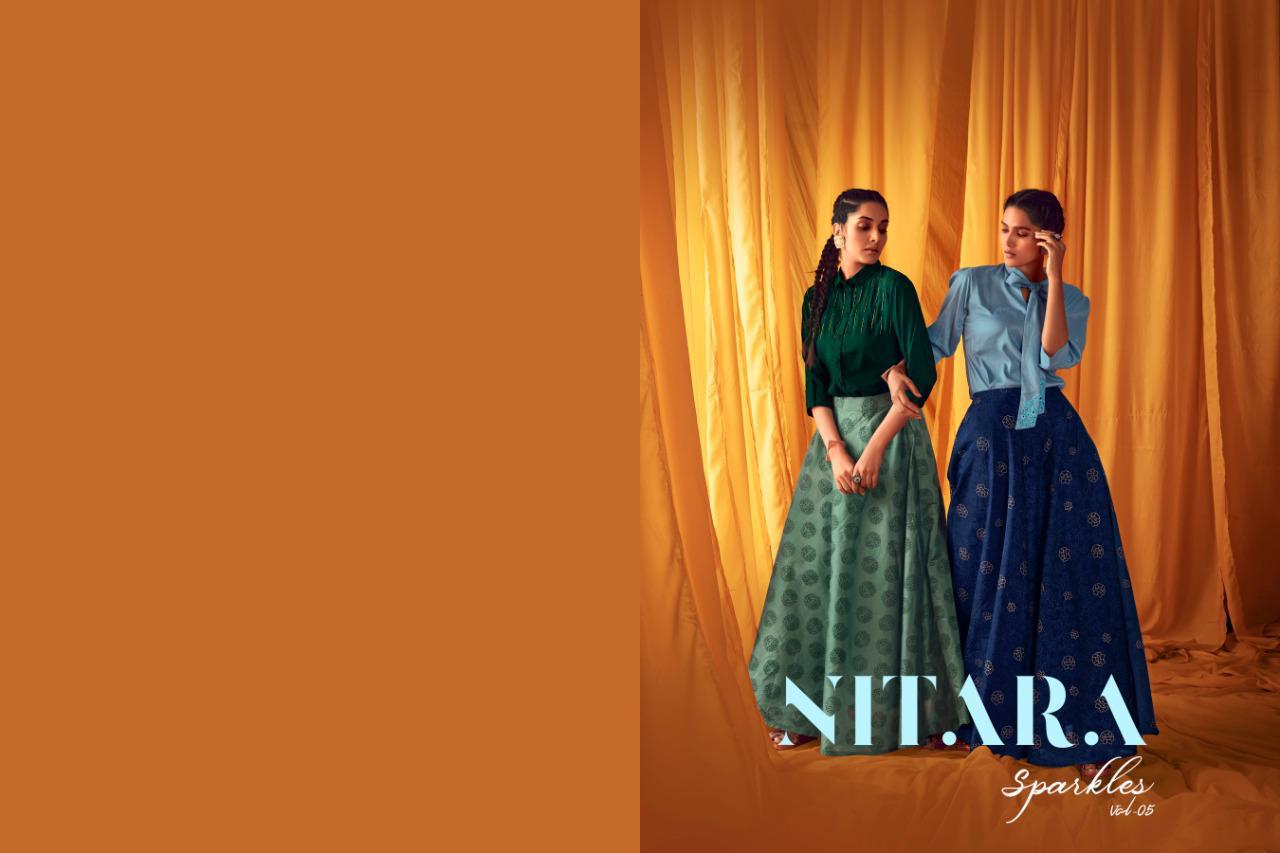 Nitara Sparkles Vol-5 Series 5501-5506 Silk Kurti With Chanderi Skirt