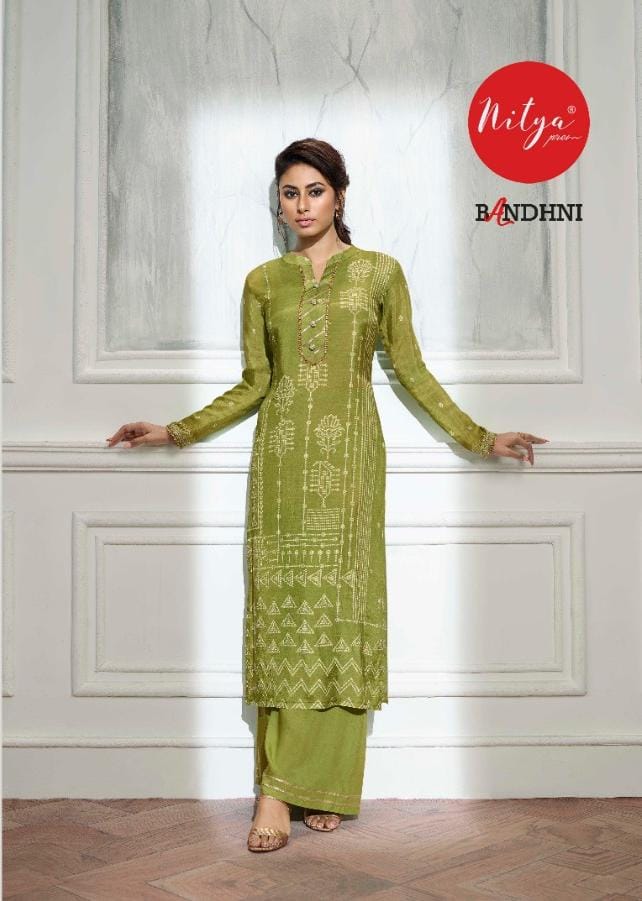 Lt Nitya Bandhani Series 101-107 Pure Viscose Maslin Kurti With Bottom